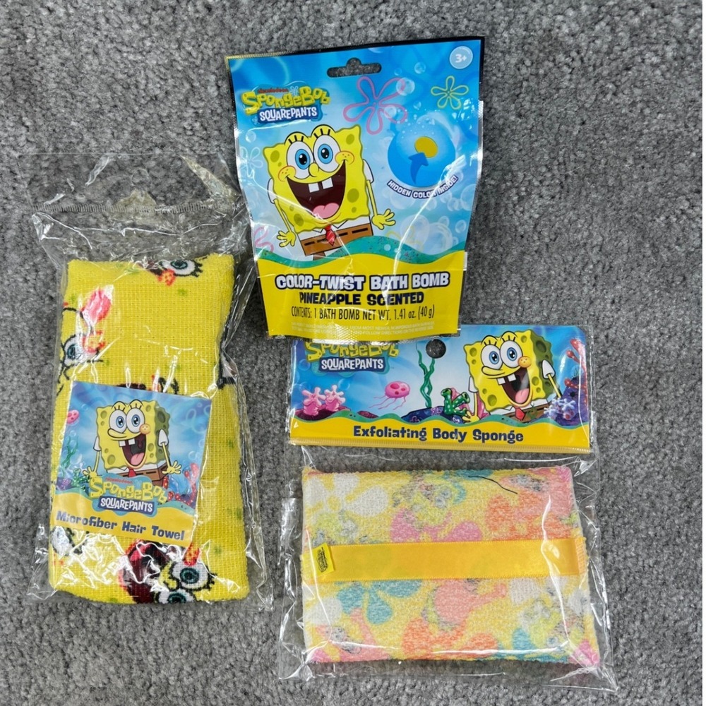 Nickelodeon SpongeBob SquarePants Bath‎ Set 3 Piece Hair Towel Bath Bomb Sponge